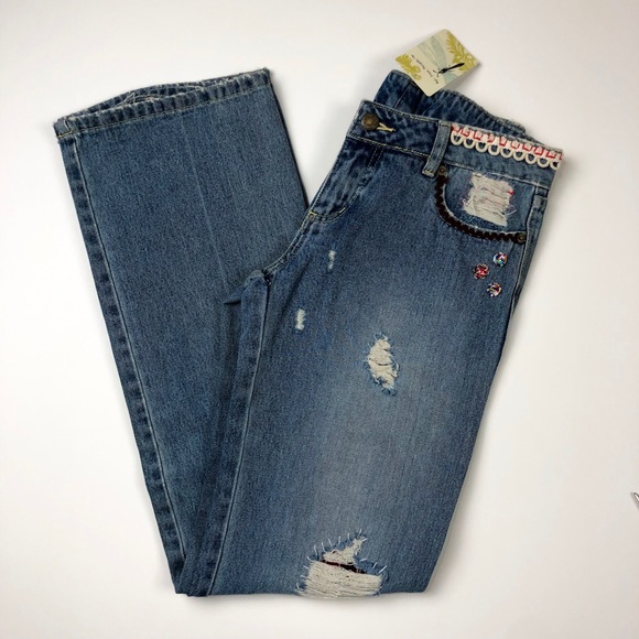 Free People Vintage Patch Embellished Jeans H484 - Picture 2 of 8